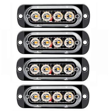 Imagem de Riloer 4 peças de luzes de aviso super brilhantes de 4 LEDs de emergência perigo de aviso de farol luz estroboscópica para trailers, pickups, caminhões, carros, SUV, RV, Van, etc (vermelho)