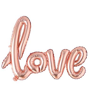 Imagem de Balões gigantes multicoloridos amor carta folha balão de amor champanhe, decoração de festa de casamento presente de dia dos namorados decoração de casamento (ouro rosa)