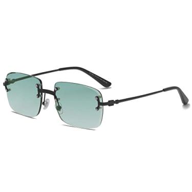 Imagem de Óculos de Sol Quadrado Sem Aro Masculino Feminino UV400 Óculos de Sol Gradiente Pequeno Sem Armação para Homens Óculos de Metal, C27 Preto Verde, Tamanho Único