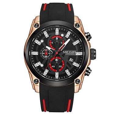 Imagem de Relógio masculino MEGIR 2020, novo relógio esportivo de luxo, à prova d'água, com pulseira de silicone, relógio de quartzo militar, cronógrafo luminoso, masculino, Black Gold