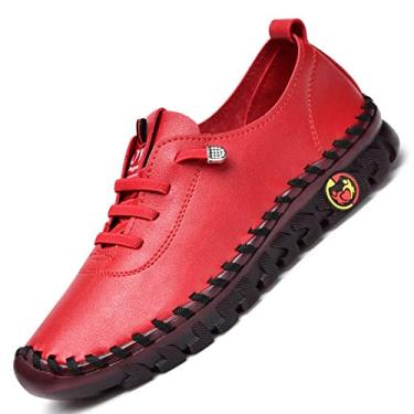 Imagem de HC NappyLux Sapatos femininos de primavera e verão feitos à mão tendão de carne macio sol mãe sapatos casuais 41 vermelho