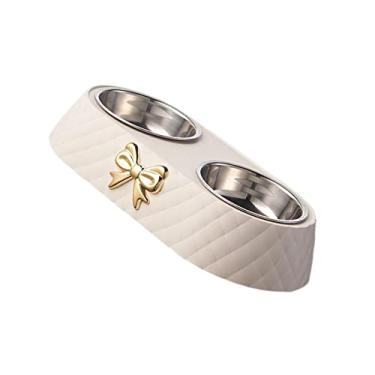 Imagem de - Tigelas para Cães E Gatos Destacáveis, Acessórios Antiderrapantes, Portáteis 13"*6,3"*3" Convenientes para Cachorros de Porte, Duráveis, Bege
