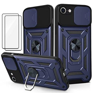 Imagem de Capa iPhone 7 Plus Capinha (2 pedaços de filme temperado Protetora) de Câmera Proteção de Tela Metal KickStand (Azul)