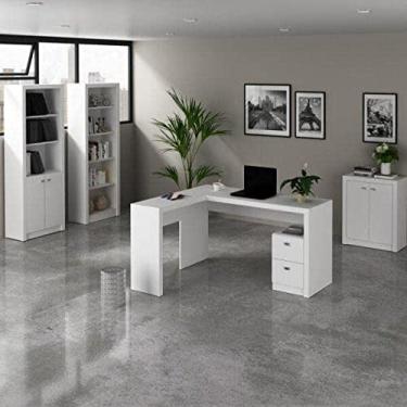Imagem de Conjunto Home Office 4 Peças com 1 Mesa para Escritório 2 Estantes e 1 Balcão Tecno Mobili Branco