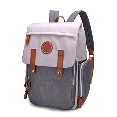 Imagem de Bolsa multifuncional para troca de fraldas para bebês, com trocador portátil, 2 alças para carrinhos, bolsa para fraldas Mochila Mochila de viagem de alta capacidade, cinza