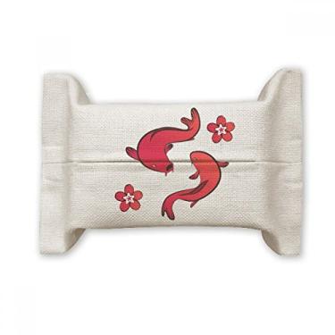 Imagem de Bolsa de linho de algodão para lenços faciais da sorte chinesa do Japão com peixe vermelho