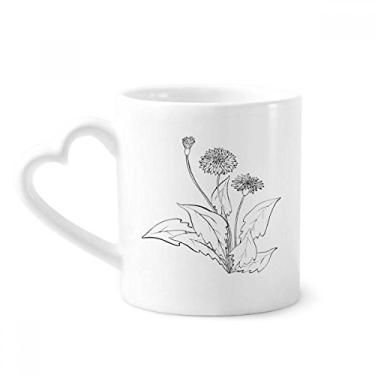 Imagem de Caneca de cerâmica preta e branca com flores de dente-de-leão copo de coração de vidro