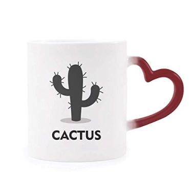 Imagem de Caneca com contorno de suculentas de planta verde de cacto, caneca sensível ao calor, caneca de grés que muda de cor vermelha