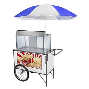 Imagem de Carrinho de Pipoca Cefaz Simples Branco Rodas de Bicicleta e Guarda Sol Bl32rb/gs