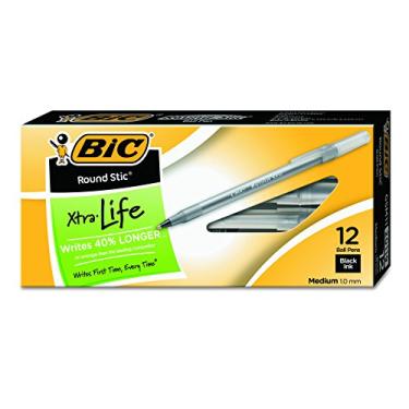 Imagem de BIC Caneta esferográfica redonda Stic Xtra Life, ponta média (1,0 mm), preta, barril redondo flexível para conforto de escrita, 12 unidades (pacote com 36, 432 unidades no total)