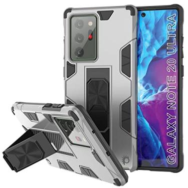Imagem de PunkCase Capa protetora para Galaxy Note 20 Ultra [série ArmorShield], capa protetora de camada dupla com suporte de anel de metal e suporte | Proteção total para Note20 Ultra 5G (17,5 cm) [Prata]