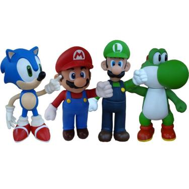Imagem de Sonic Azul Super Mario Luigi E Yoshi - 4 Bonecos Grandes
