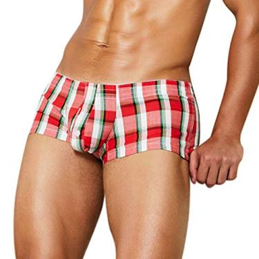 Imagem de Cueca boxer masculina de malha de renda com stretch boyfriend boxer, calcinha de cintura alta e bojo sob a calcinha, calcinha sexy, Vermelho, G