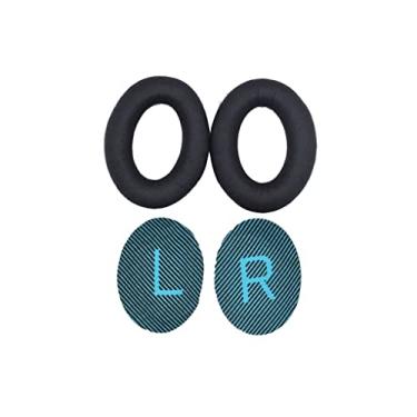 Imagem de SUWIAKLALL Almofadas de ouvido Almofadas acessórios de cancelamento de ruído Elipse respirável capa de fone de ouvido substituição para fones de ouvido QC25 QC35, Preto Azul