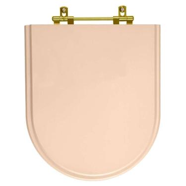 Imagem de Assento Sanitario Poliester Carrara Rosa Floral Ferragem Dourada para Vaso Deca