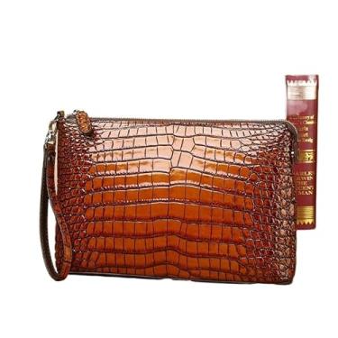 Imagem de EEASSA Bagagem de viagem Nova bolsa de couro masculina bolsa de crocodilo barriga bolsa envelope de grande capacidade bolsa de pulso elegante com vários compartimentos bolsa de pulso Mala, Amarelo