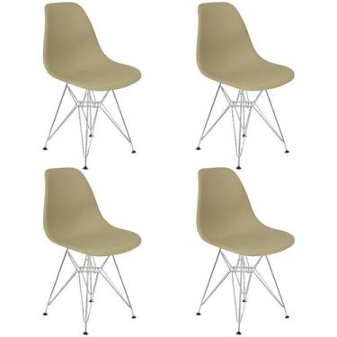 Imagem de Kit 4 Cadeiras Charles Eames Eiffel Base Metal Cromado Bege - Lianto D