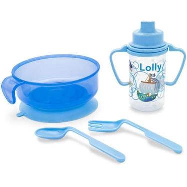 Imagem de Kit Alimentação P/Bebê Prato+Talher+Copo Azul - Lolly