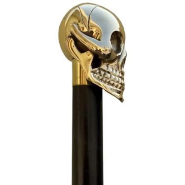 Imagem de Bengala de madeira preta com design de caveira de cabeça de latão para presente vintage para homens