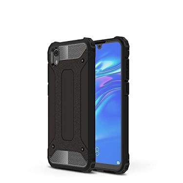 Imagem de MUUGO Pacotes de capa protetora compatível com Huawei Y5 2019/Honor 8S capa TPU + PC bumper camada dupla à prova de choque híbrido capa robusta protetora capa de telefone (cor: preto)