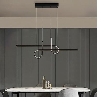 Imagem de Lâmpada pendente LED regulável para mesa de jantar Lustres modernos de ouro Ilha de cozinha Lustres de faixa remota Lâmpada de suspensão linear altamente translúcida Lâmpada de sala de estar