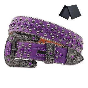 Imagem de Fashionable And Versatile Hip-hop Punk Chic Belt With Diamonds Bb Belt Bb Simon Belt Men Western Belts For Woman (Color : Purple, Size : 100)