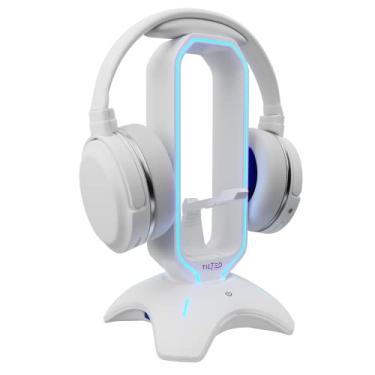 Imagem de Tilted Nation Suporte de fone de ouvido para jogos, suporte de fone de ouvido RGB branco, suporte de fone de ouvido para mesa com suporte de mouse e hub US, acessórios de jogos para jogadores para PS5