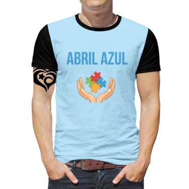 Imagem de Camiseta Abril Azul Plus Size Masculina Blusa Mão - Alemark
