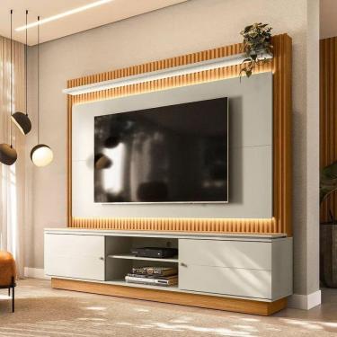 Imagem de Estante Home para TV até 75 Polegadas com LED 2 Portas Guararapes Linea Brasil Marrom/Off White Petra