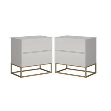 Imagem de 2 Mesa de Cabeceira Apoio Estilo Industrial 2 Gavetas Eros 45 Base Dourado Cor:Off White