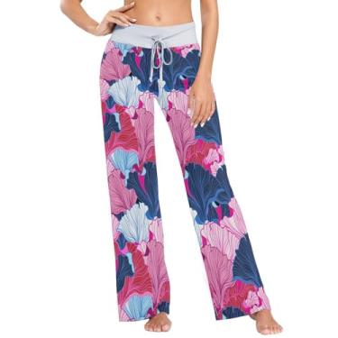 Imagem de KLL Estampa abstrata colorida leque flor pijama calças para mulheres calças de pijama para mulheres calças de moletom femininas PP, Flor de leque de padrão colorido abstrato, Small