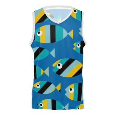 Imagem de KLL Camiseta masculina Goldfish de basquete azul com desenho animado para equipe Scrimmage Home and Away City Edition para fãs masculinos, Peixe dourado azul, 3G