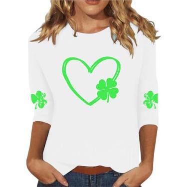 Imagem de Camiseta feminina de Dia de São Patrício com estampa de coração St. Pattys Raglan camiseta manga 3/4 casual tops, C-cáqui, G