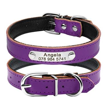 Imagem de Etiqueta De Identificação Personalizada Gravada Com Nome Coleiras Para Gatos Em Couro PU Coleiras Personalizadas Ajustáveis ​​para Gatos Suprimentos Para Gatos,roxa,M 32-39 CM