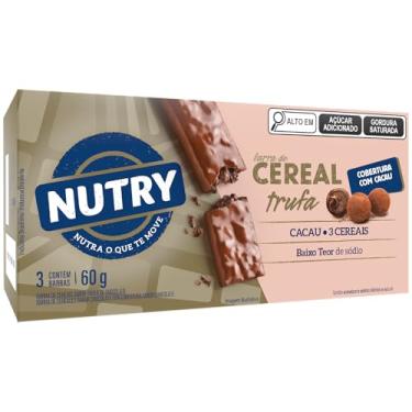 Imagem de Nutry Barra de Cereais Trufa 20g - Caixeta Com 3 Unidades - Com 3 Cereais e Cobertura com Cacau