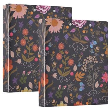 Imagem de Fichários de caderno de três anéis, fichários de caderno de 3 cm com bolsos, pacote de 1/2 fichário escolar, 200 folhas, ornamento floral industrial