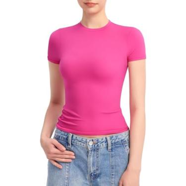 Imagem de Camisetas femininas de gola redonda e manga curta com forro duplo slim fit camiseta básica Smoke Cloud Pro Collection, Blush, M