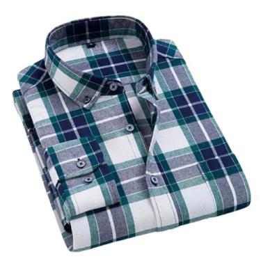 Imagem de Camisa xadrez masculina de flanela outono slim manga longa formal para negócios camisas quentes, T0c01m2, 3G