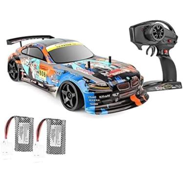 Imagem de Carros de corrida RC Drift, 1/10 4WD 2.4G Controle remoto 70 km/h Veículo de corrida de alta velocidade com 4 pneus sobressalentes, brinquedos de hobby para meninos, crianças e adultos, E