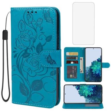 Imagem de Vavies Capa para Galaxy S22, capa carteira para Samsung S22 5G SM-S901U com protetor de tela de vidro temperado, capa flip de couro floral com suporte para cartão de crédito para Samsung Galaxy S22 5G