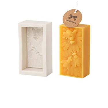 Imagem de Xidmold Molde de sabão de vela de flor de abelha, molde de silicone retangular de flor de abelha para vela de cera de abelha, sabonete, barra de loção, fondant, sobremesa, artesanato DIY (pequeno)