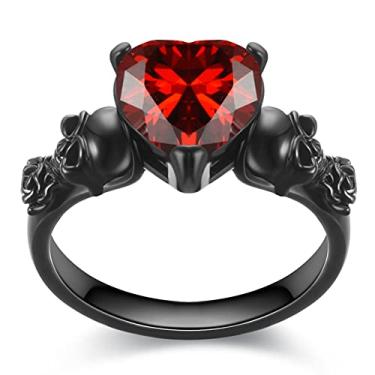 Imagem de GTISKL Anéis góticos de caveira retrô ouro preto coração amor vermelho roxo cristal zircônia natal dia dos namorados dia das mães noivado mulheres declaração declaração coquetel festa motociclista anel, Cobre, Zircônia cúbica