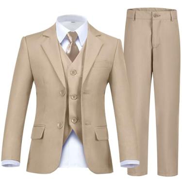 Imagem de Fesenbo Conjunto de terno masculino formal slim fit 5 peças blazer colete calça com cintura ajustável camisa com gravata, 5 peças - cáqui, 8