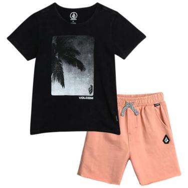 Imagem de Volcom Conjunto de shorts para meninos - camiseta de manga curta de 2 peças e shorts de moletom felpudo francês - conjunto de roupa de verão para meninos (2-7), Preto lavado, 7