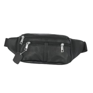 Imagem de Pochete de couro para viagem ao ar livre, bolsa de couro bovino tamanho grande com 7 bolsos. Adequada para montanhismo ao ar livre, viagens, acampamento, ciclismo, corrida, etc., Estilo C preto,