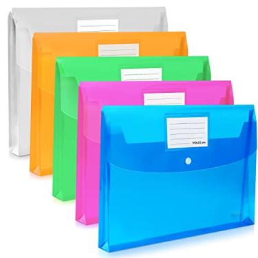 Imagem de Pacote com 5 envelopes de plástico, pasta de documentos transparente colorida de grande capacidade, envelopes de poliéster TFDLCG zm com fecho de pressão, tamanho carta A4 (33 cm × 23 cm) para