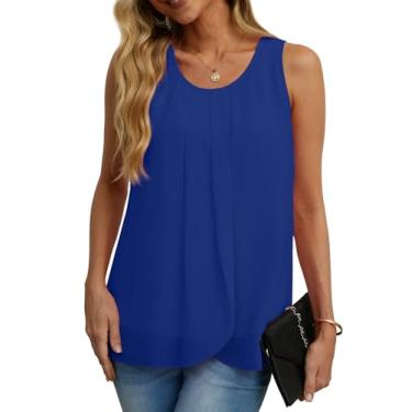 Imagem de IWOLLENCE Blusa feminina de verão, sem mangas, de chiffon, com duas camadas, solta, gola redonda, camisas casuais, 20, azul royal, GG