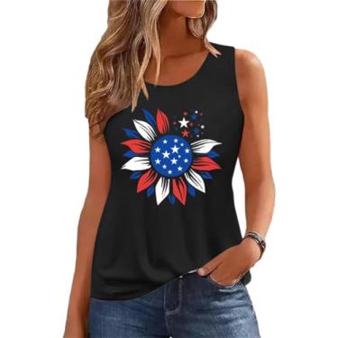 Imagem de Camiseta regata feminina de verão, sem mangas, estampa de flores vintage, boêmio, cottagecore flores silvestres, Bandeira preta, GG
