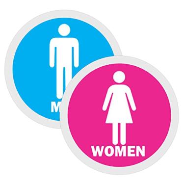 Imagem de Adesivos de banheiro masculinos e femininos de 17 cm, adesivos comerciais de banheiro - azul masculino rosa feminino sinais de porta de banheiro sinal de banheiro para negócios, restaurantes,