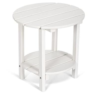 Imagem de LOENIY Mesa lateral redonda Adirondack para área externa, mesa de canto de pátio pequena de 42 cm, mesa de plástico HDPE de 2 camadas para jardim de varanda à beira da piscina, resistente ao clima e